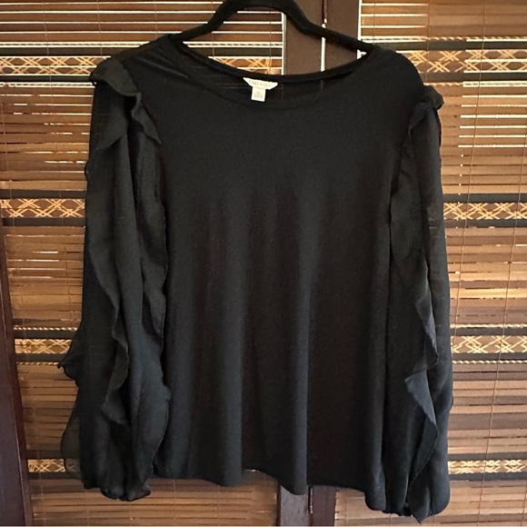 🌟3/$20🌟 Long sleeve shirt with sheer ruffle sleeve - Picture 1 of 5